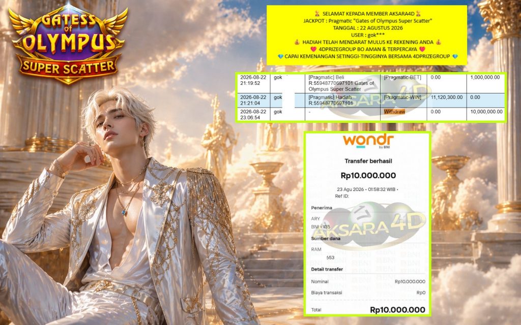 AKSARA4D JACKPOT PRAGMATIC “Gates of Olympus Super Scatter”‎‏‏‎‎ Rp10.000.000,- LUNAS