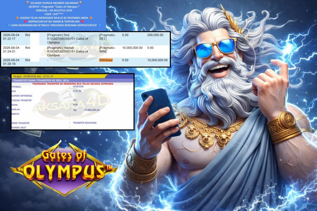 AKSARA4D JACKPOT PRAGMATIC “Gates of Olympus”‎‏‏‎‎ Rp10.000.000,- LUNAS