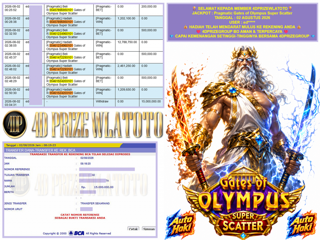 4DPRIZEWLATOTO JACKPOT PRAGMATIC β Gates of Olympus Super Scatter β Rp.15.000.000,-LUNAS