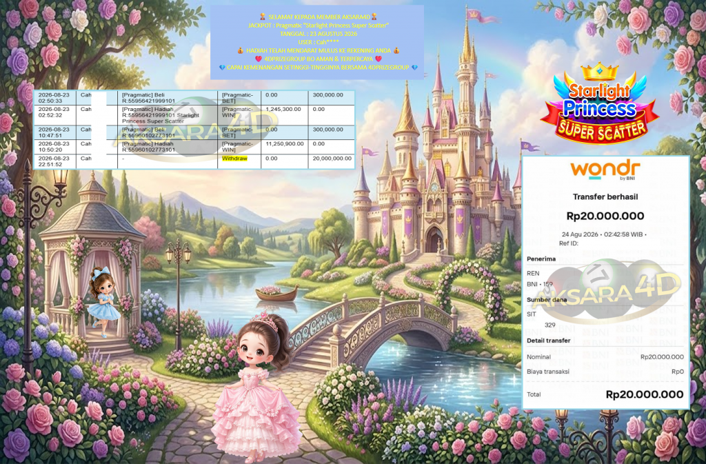 AKSARA4D JACKPOT Pragmatic “Starlight Princess Super Scatter” Rp20.000.000,- LUNAS