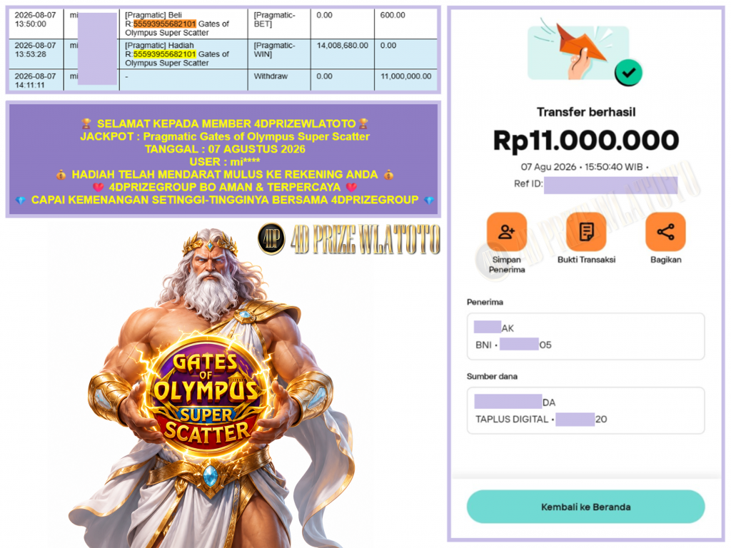4DPRIZEWLATOTO JACKPOT PRAGMATIC β Gates of Olympus Super Scatter β Rp.11.000.000,-LUNAS