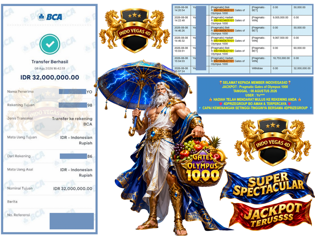 INDOVEGAS4D JACKPOT PRAGMATIC ” Gates of Olympus 1000 ” Rp.32.000.000,-LUNAS