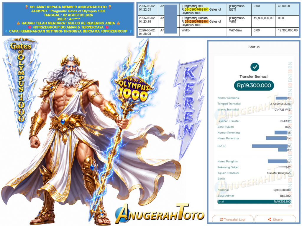INDOVEGAS4D JACKPOT PRAGMATIC ” Gates of Olympus 1000 ” Rp.19.300.000,-LUNAS