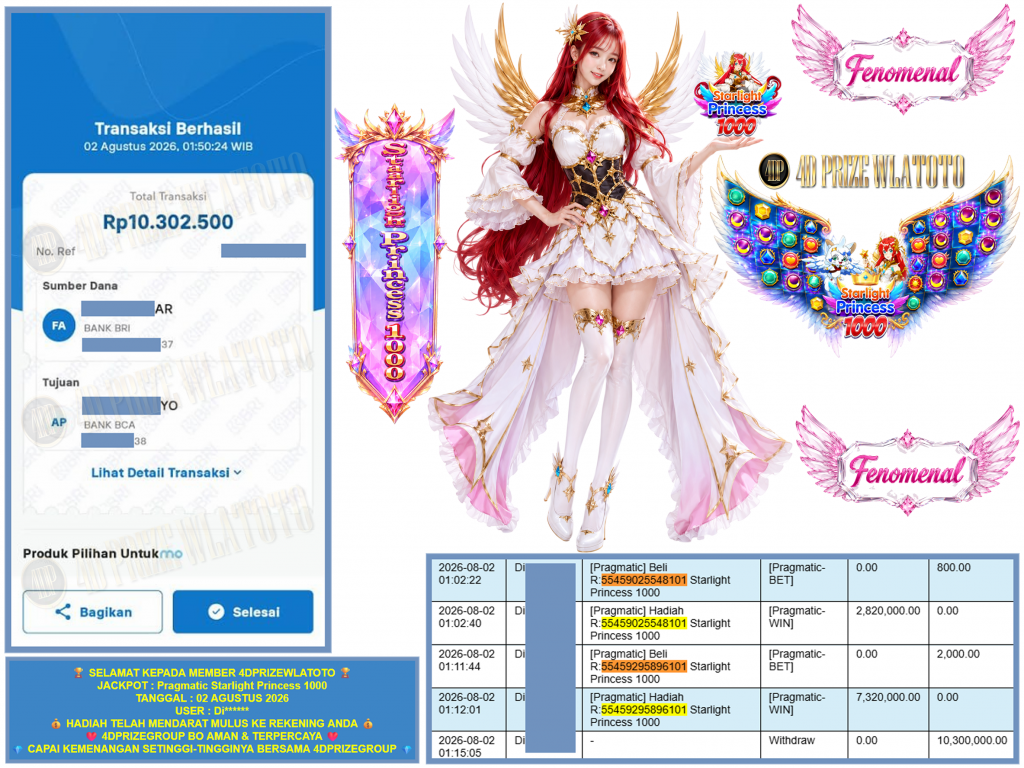 4DPRIZEWLATOTO JACKPOT PRAGMATIC ” Starlight Princess 1000 ” Rp.10.300.000,-LUNAS
