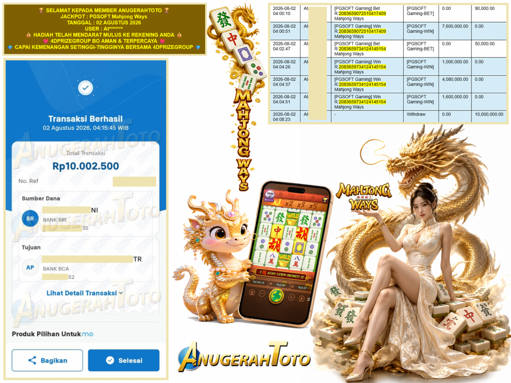 ANUGERAHTOTO JACKPOT PGSOFT Gaming “Mahjong Ways” Rp.10.000.000,-LUNAS