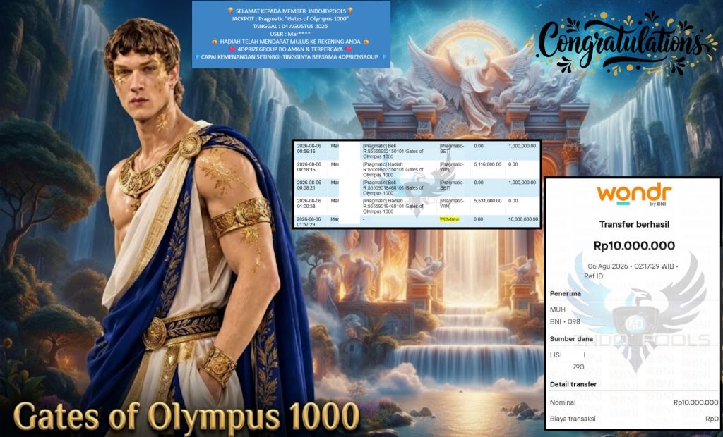 INDO4DPOOLS JACKPOT PRAGMATIC “Gates of Olympus 1000″‎‏‏‎‎ Rp10.000.000,- LUNAS