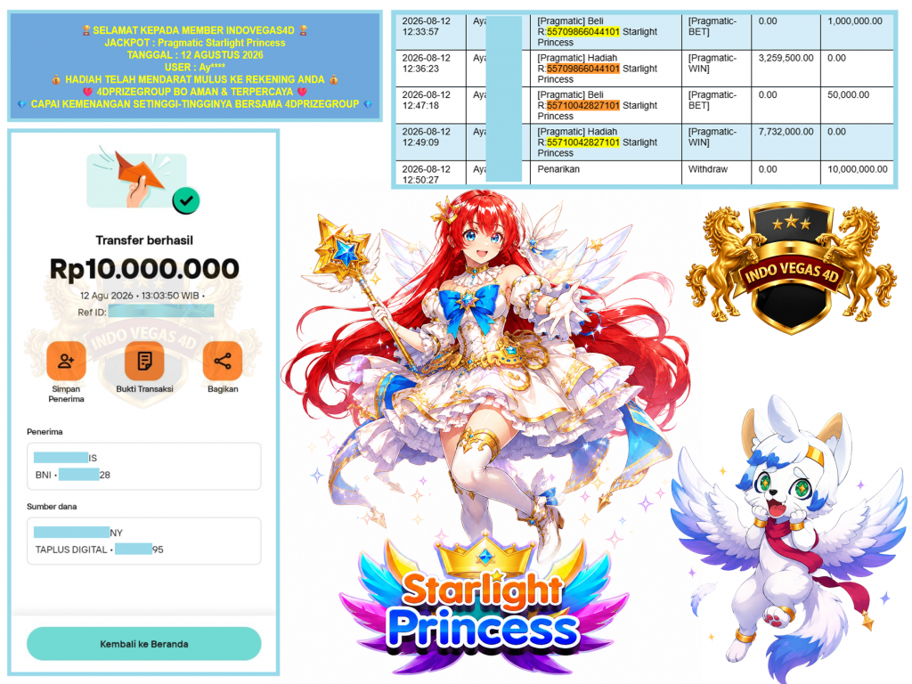INDOVEGAS4D JACKPOT PRAGMATIC “Starlight Princess” Rp.10.000.000,-LUNAS