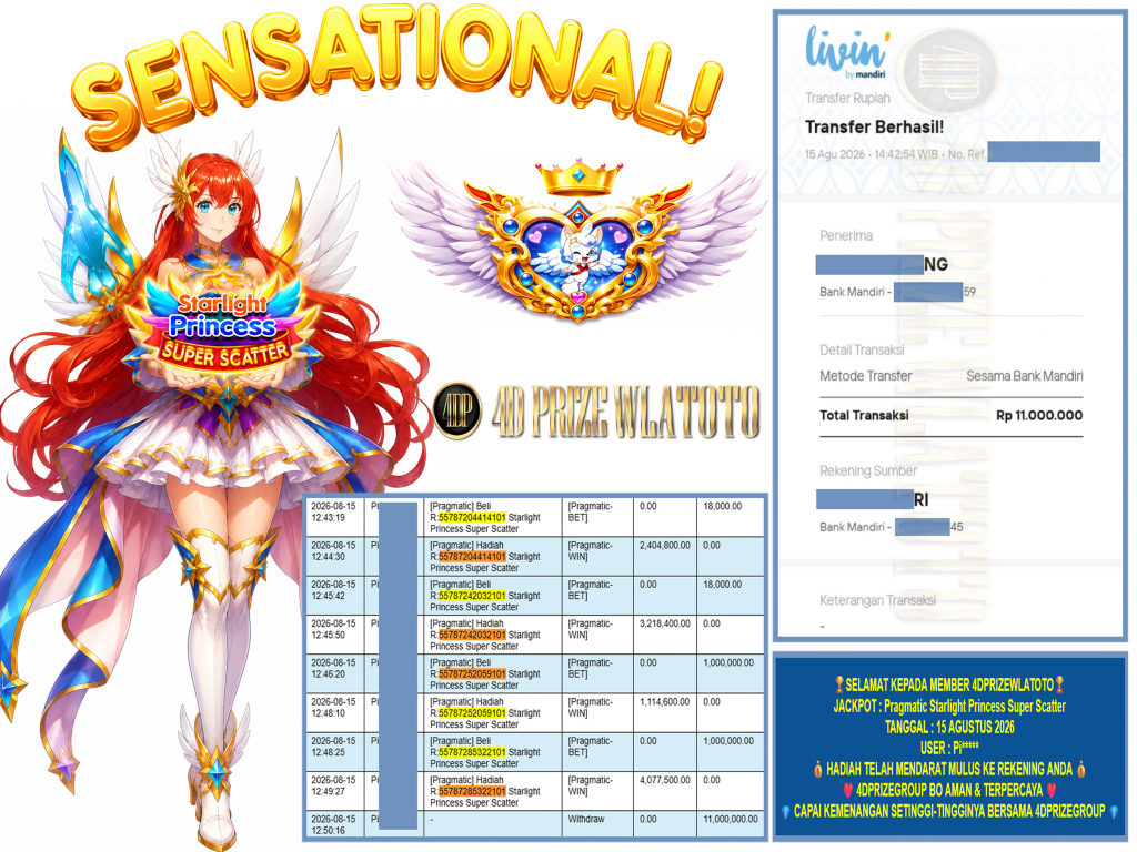 4DPRIZEWLATOTO JACKPOT PRAGMATIC “Starlight Princess Super Scatter” Rp.11.000.000,-LUNAS