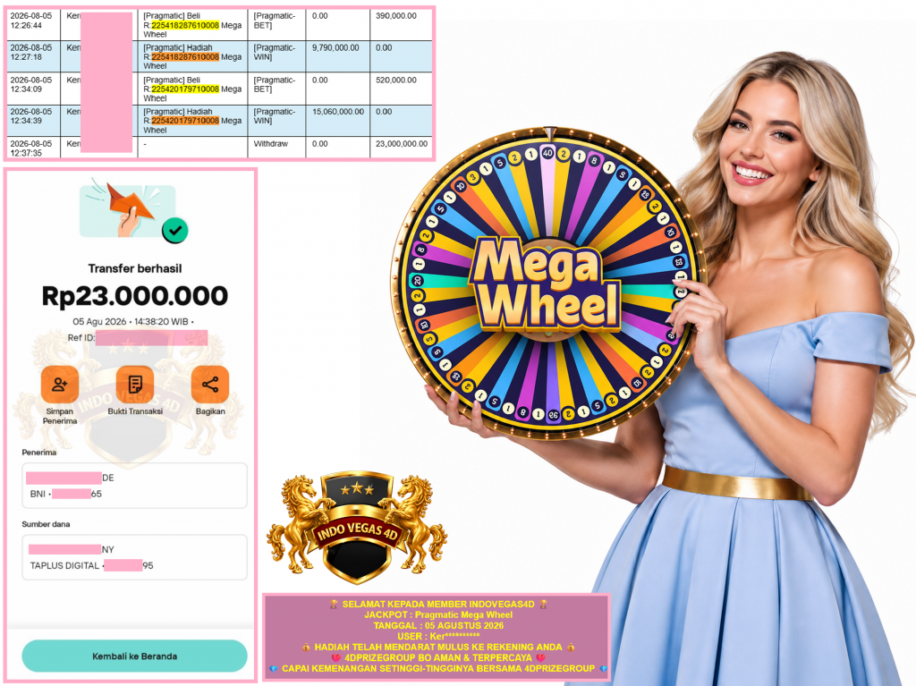 INDOVEGAS4D JACKPOT PRAGMATIC LIVE GAME ” Mega Wheel ” Rp.23.000.000,- LUNAS