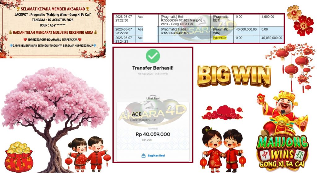 AKSARA4D JACKPOT Pragmatic βMahjong Wins β Gong Xi Fa Caiβ Rp40.059.000,- LUNAS