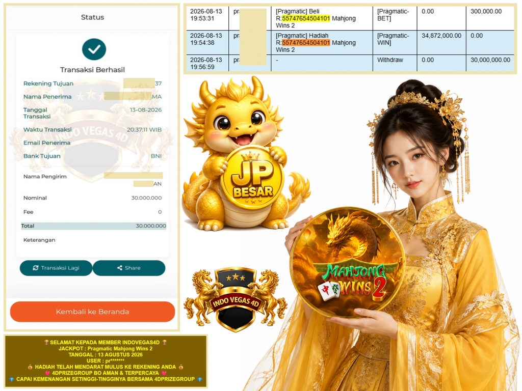 INDOVEGAS4D JACKPOT PRAGMATIC “Mahjong Wins 2” Rp.30.000.000,-LUNAS