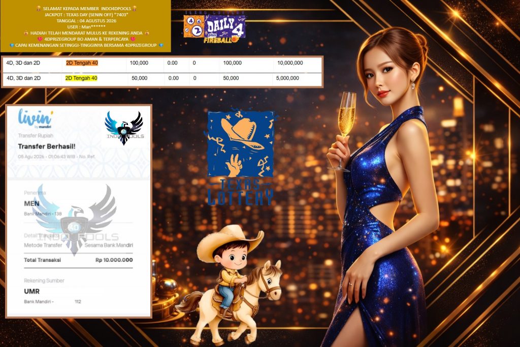 INDO4DPOOLS JACKPOT TEXAS DAY (SENIN OFF) “7403” Rp10.000.000,- LUNAS