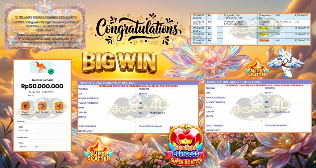 AKSARA4D JACKPOT PRAGMATIC “Starlight Princess Super Scatter” Rp120.000.000,- LUNAS