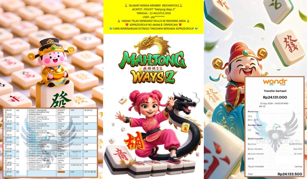 INDO4DPOOLS JACKPOT PGSOFT “Mahjong Ways 2” Rp24.131.000,- LUNAS