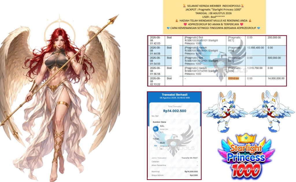 INDO4DPOOLS JACKPOT Pragmatic “Starlight Princess 1000” Rp14.000.000,- LUNAS