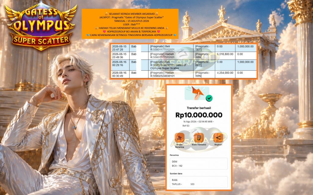 AKSARA4D JACKPOT Pragmatic “Gates of Olympus Super Scatter” ‎‎‏‏‎‎‏‏Rp10.000.000,- LUNAS