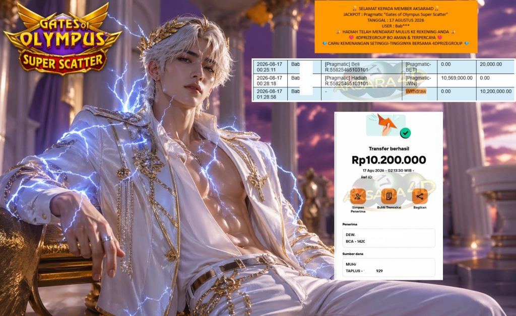 AKSARA4D JACKPOT PRAGMATIC “Gates of Olympus Super Scatter”‎‏‏‎‎ Rp10.200.000,- LUNAS