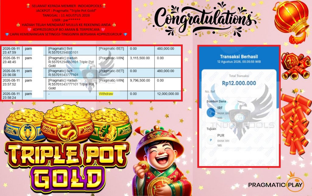 INDO4DPOOLS JACKPOT Pragmatic βTriple Pot Goldβ Rp12.000.000,- LUNAS