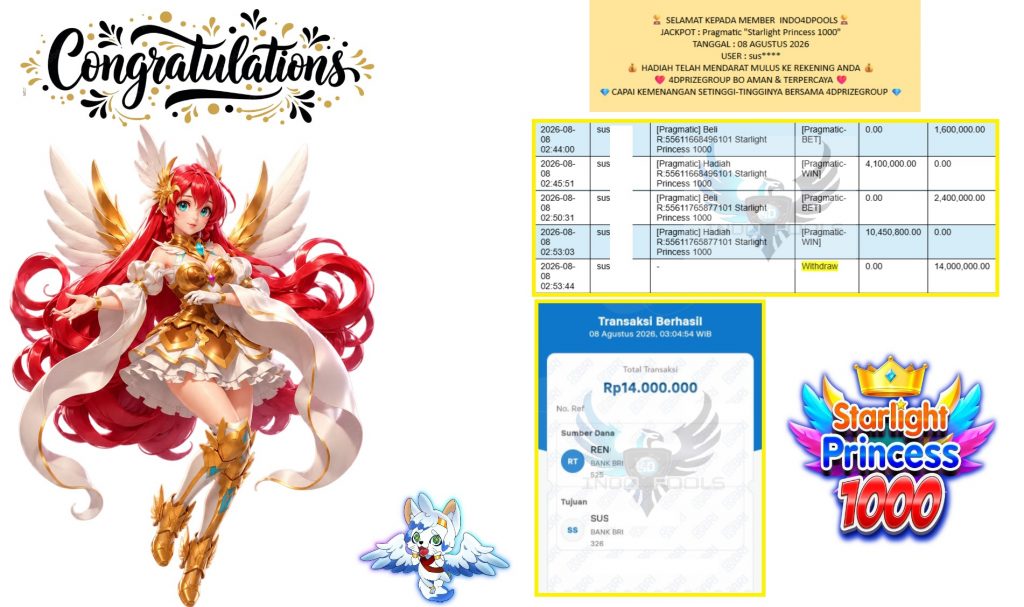 INDO4DPOOLS JACKPOT Pragmatic βStarlight Princess 1000β Rp14.000.000,- LUNAS