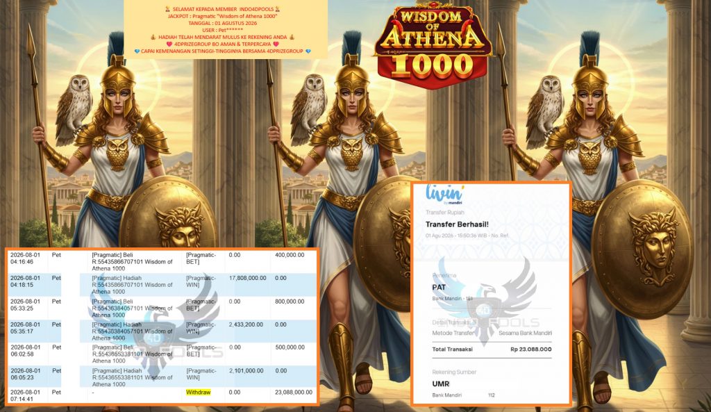INDO4DPOOLS JACKPOT Pragmatic “Wisdom of Athena 1000” Rp23.088.000,- LUNAS