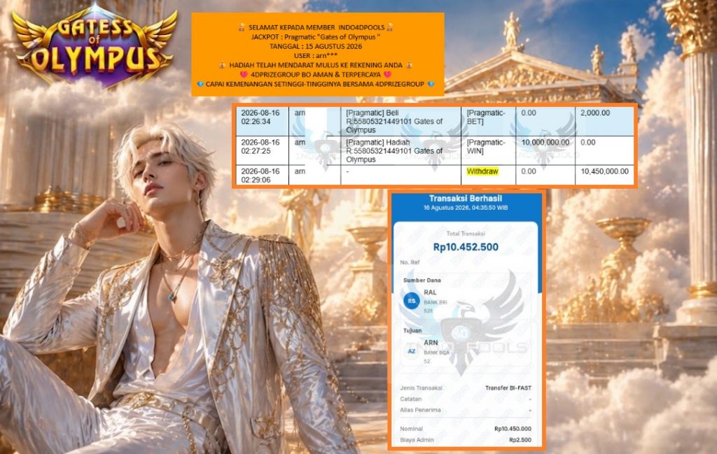 INDO4DPOOLS JACKPOT Pragmatic “Gates of Olympus” Rp10.450.000,- LUNAS