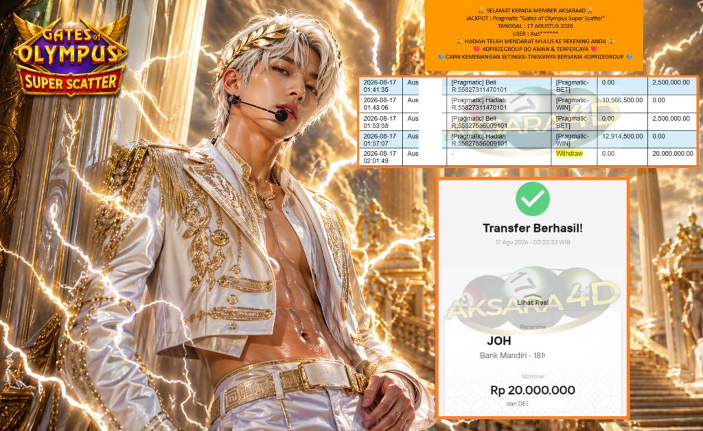 AKSARA4D JACKPOT PRAGMATIC “Gates of Olympus Super Scatter” Rp20.000.000,- LUNAS