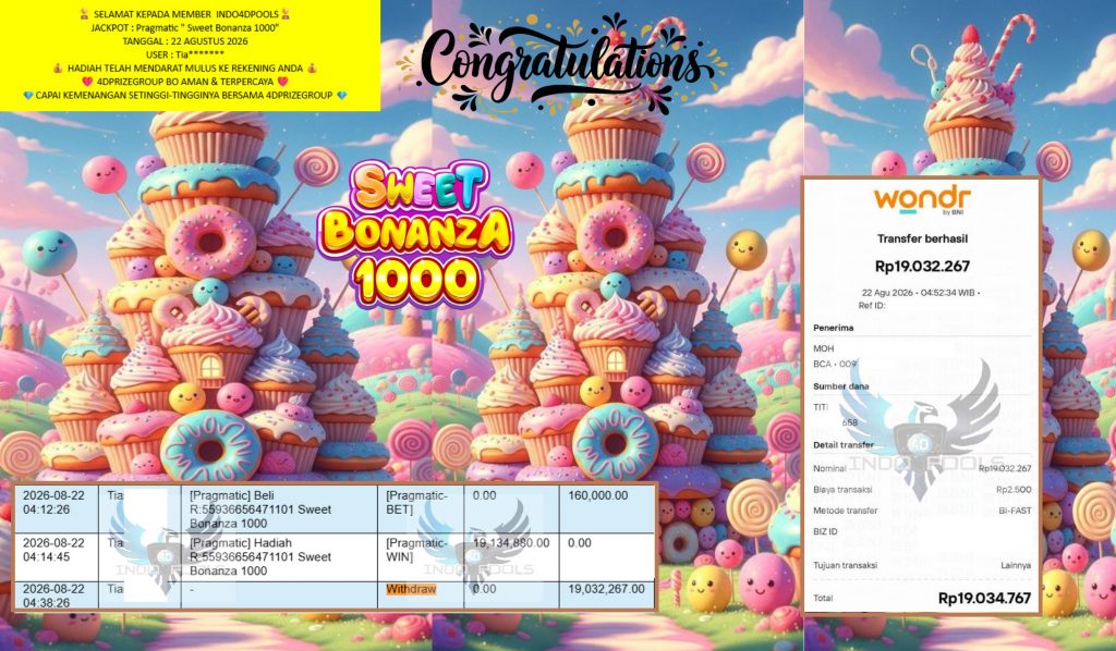 INDO4DPOOLS JACKPOT Pragmatic ” Sweet Bonanza 1000″ Rp19.032.267,- LUNAS