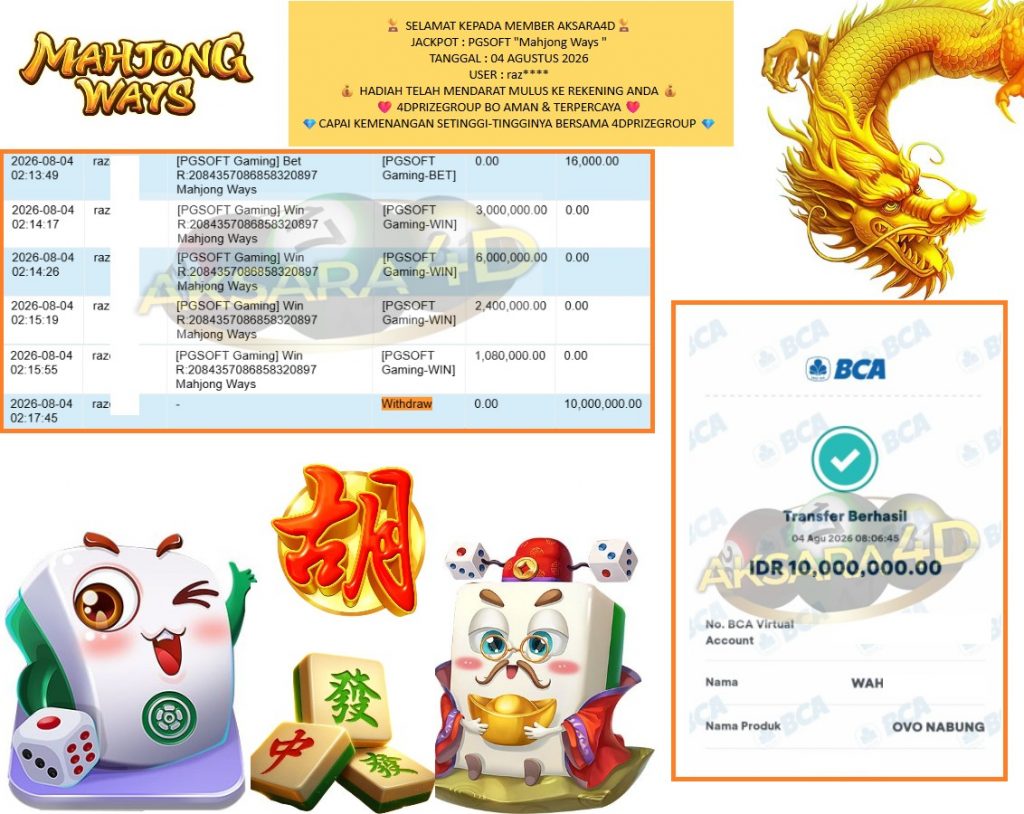 AKSARA4D JACKPOT PGSOFT “Mahjong Ways” Rp10.000.000,- LUNAS