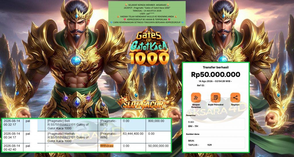 AKSARA4D JACKPOT Pragmatic โGates of Gatot Kaca 1000โ Rp50.000.000,- LUNAS