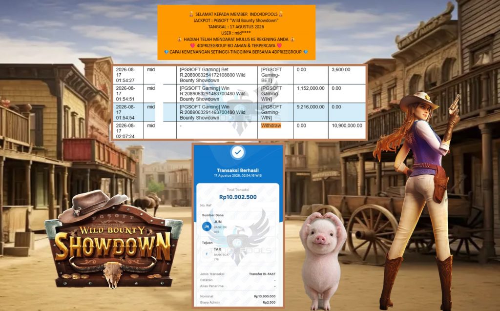 INDO4DPOOLS JACKPOT PGSOFT “Wild Bounty Showdown” Rp10.900.000,- LUNAS