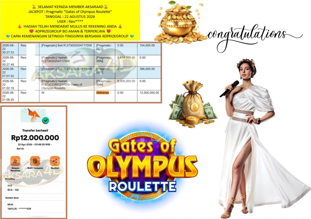 AKSARA4D JACKPOT PRAGMATIC “Gates of Olympus Roulette” Rp12.000.000,- LUNAS
