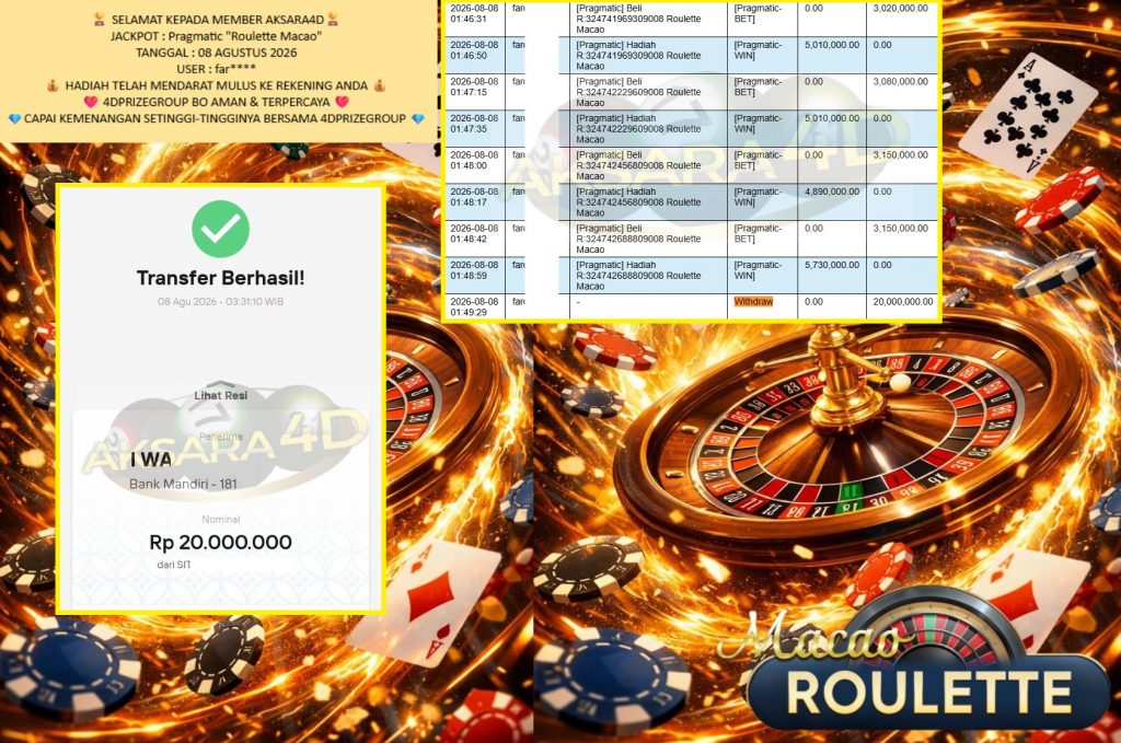 AKSARA4D JACKPOT Pragmatic “Roulette Macao” Rp20.000.000,- LUNAS