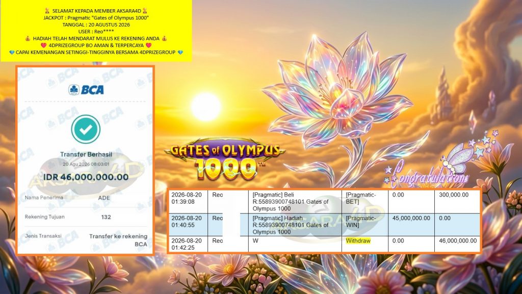 AKSARA4D JACKPOT PRAGMATIC “Gates of Olympus 1000″‎‏‏‎‎ Rp46.000.000,- LUNAS