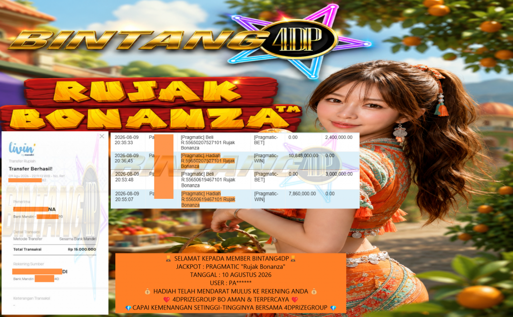 BINTANG4DP JACKPOT PRAGMATIC “Rujak Bonanza” Rp15.000.000,- LUNAS