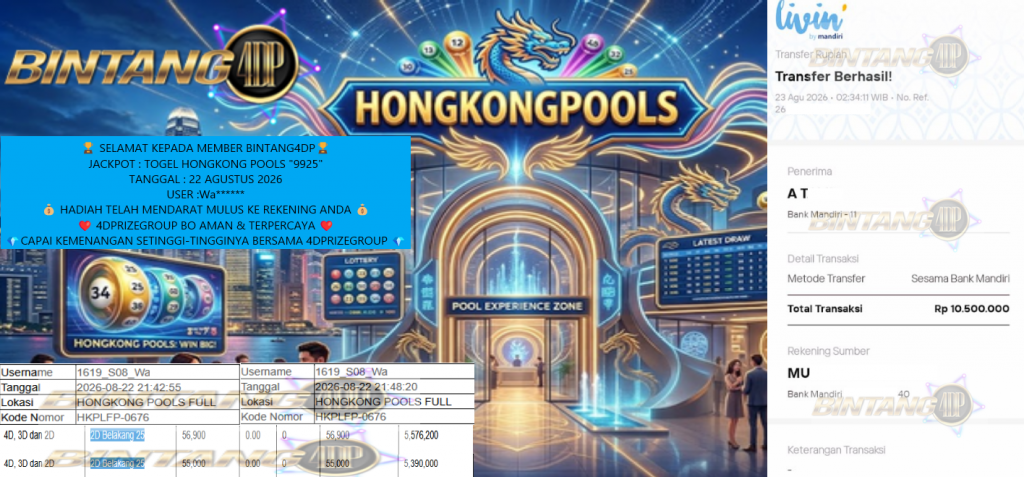 BINTANG4DP JACKPOT TOGEL HONGKONG POOLS “9925”‎‏‏ Rp10.500.000,- LUNAS