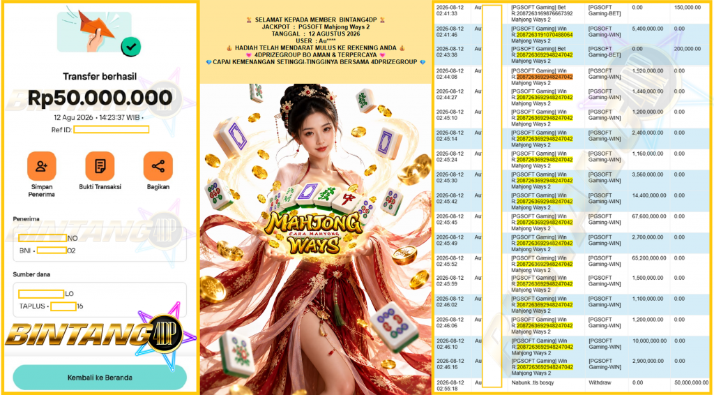 BINTANG4DP JACKPOT PGSOFT “Mahjong Ways 2″‎‎‏‏ ‎‎‏‏‎‎‏‏Rp50.000.000,- LUNAS