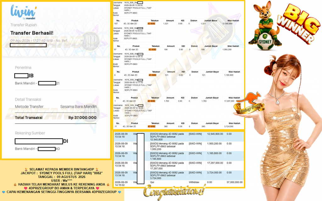 BINTANG4DP JACKPOT SYDNEY POOLS FULL (TIAP HARI) “8082”‎‏‏‎ Rp37.000.000,- LUNAS