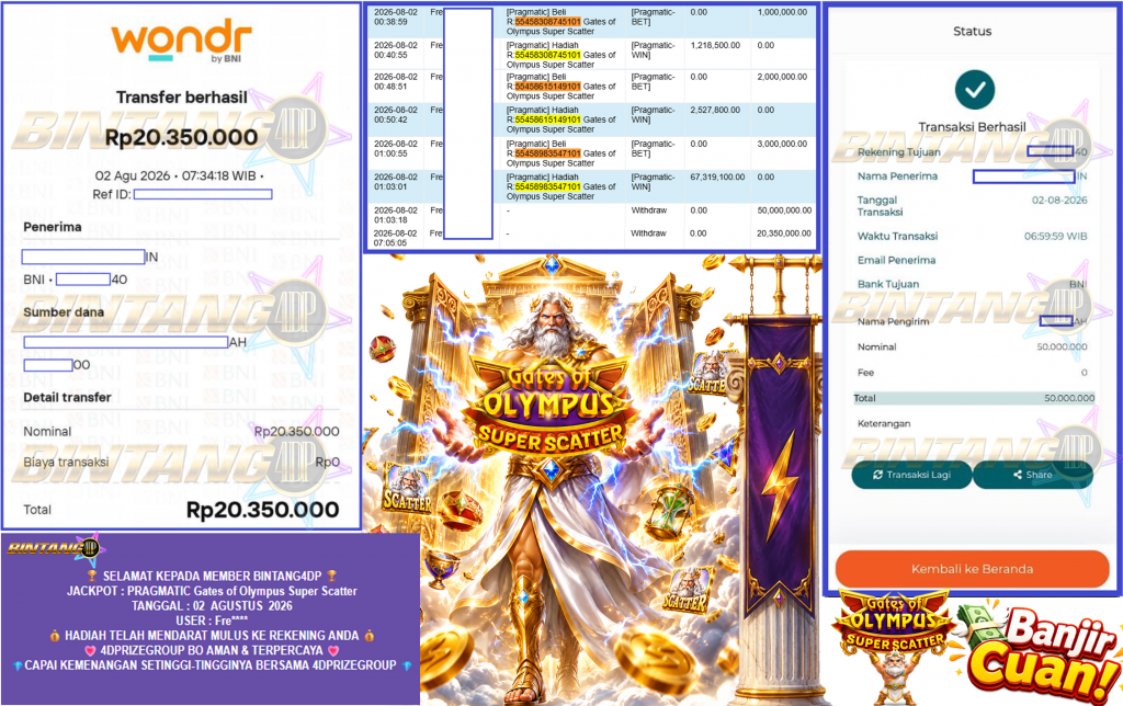 BINTANG4DP JACKPOT PRAGMATIC “Gates of Olympus Super Scatter” Rp70.350.000,- LUNAS