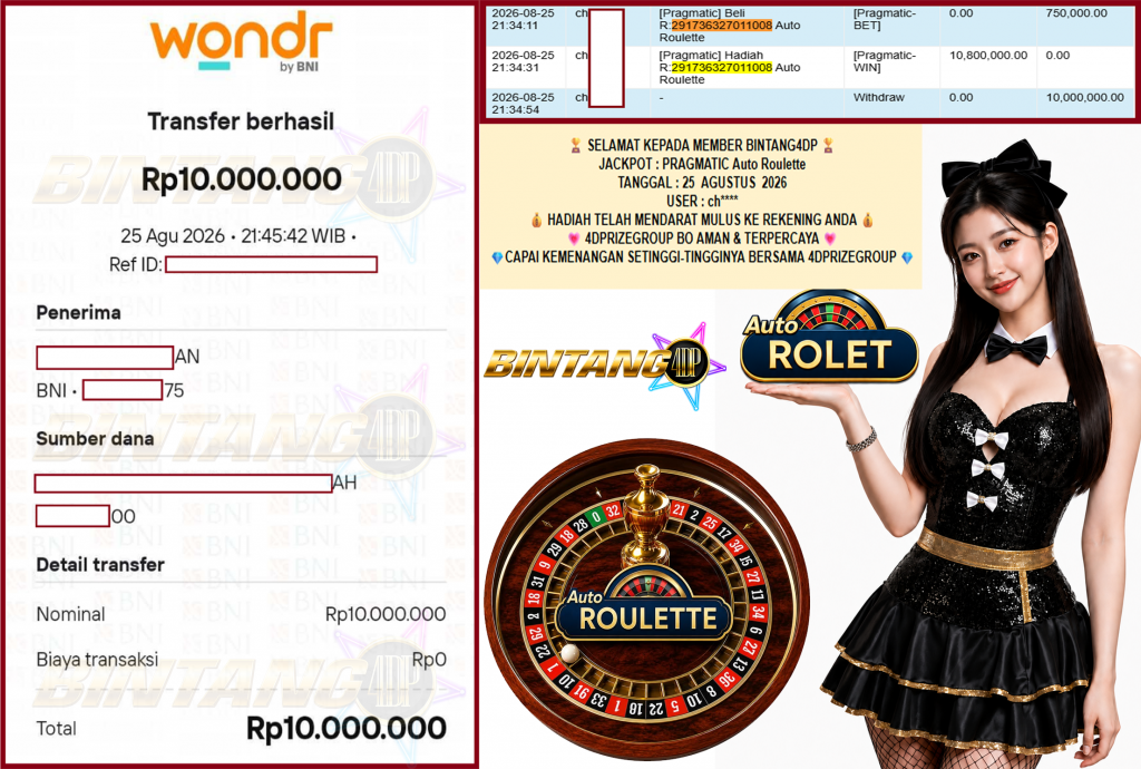 BINTANG4DP JACKPOT PRAGMATIC “Auto Roulette” Rp10.000.000,- LUNAS