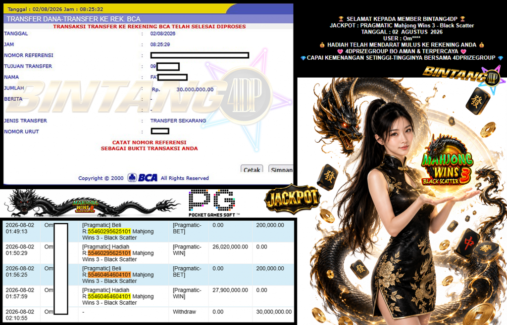 BINTANG4DP JACKPOT PRAGMATIC “Mahjong Wins 3 – Black Scatter” Rp30.000.000,- LUNAS