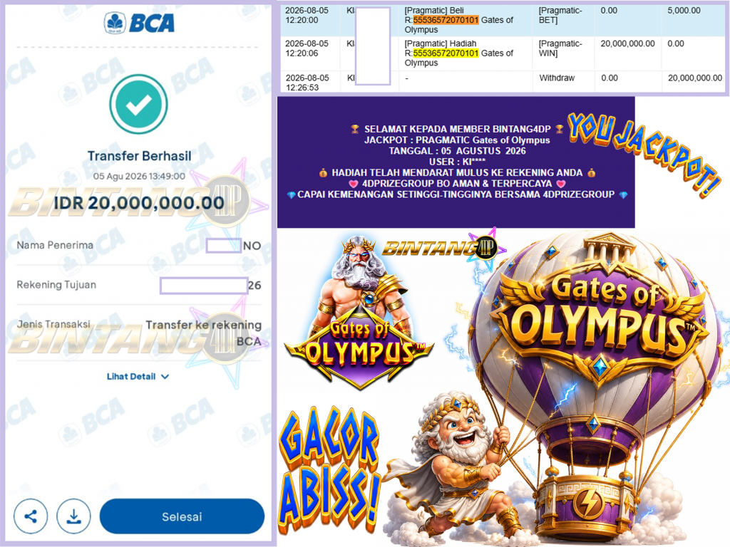 BINTANG4DP JACKPOT PRAGMATIC “Gates of Olympus”‎‏‏‎‎ Rp20.000.000,- LUNAS