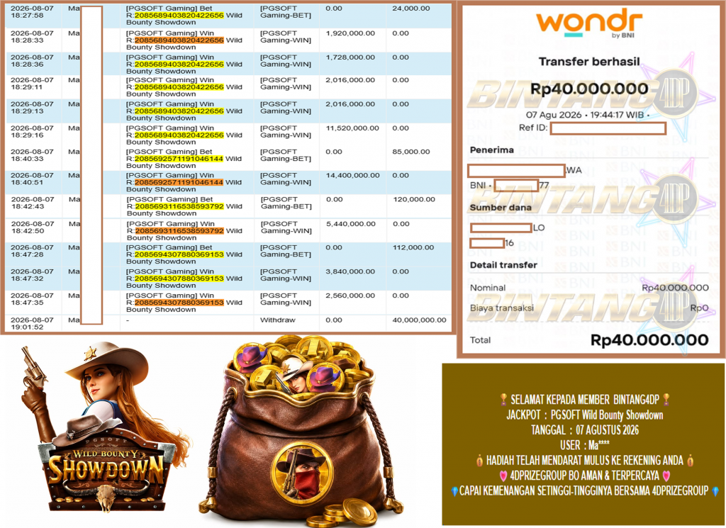 BINTANG4DP JACKPOT PGSOFT “Wild Bounty Showdown” Rp40.000.000,- LUNAS