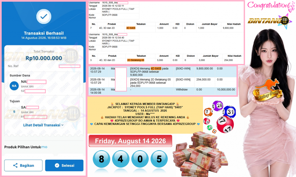 BINTANG4DP JACKPOT SYDNEY POOLS FULL (TIAP HARI) β8405βββββ Rp10.000.000,- LUNAS