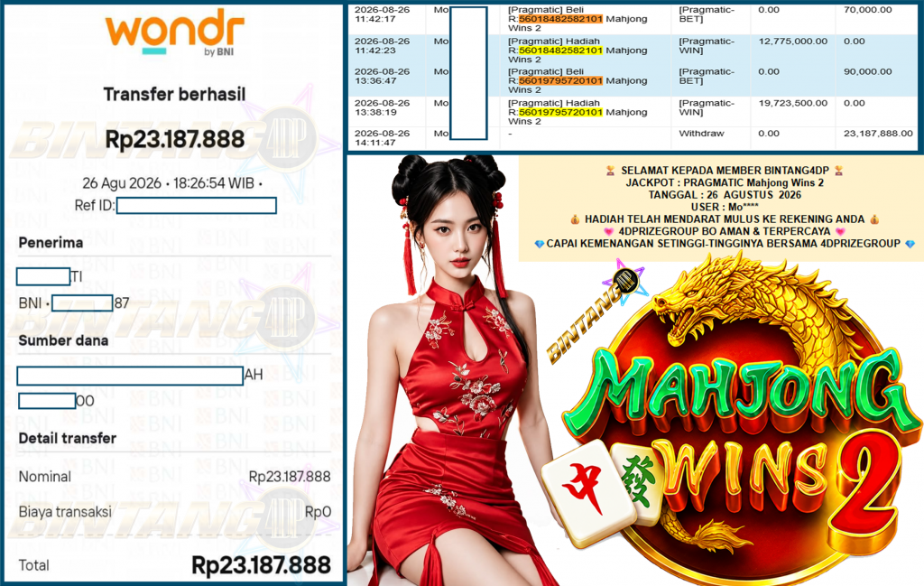 BINTANG4DP JACKPOT PRAGMATIC “Mahjong Wins 2″‎‏‏‎‎ Rp23.187.888,- LUNAS