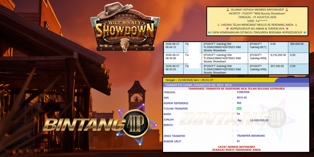BINTANG4DP JACKPOT PGSOFT “Wild Bounty Showdown” Rp10.000.000,- LUNAS