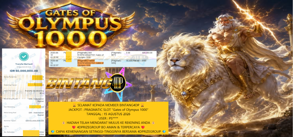 BINTANG4DP JACKPOT PRAGMATIC SLOT βGates of Olympus 1000β Rp 65.000.000,- LUNAS