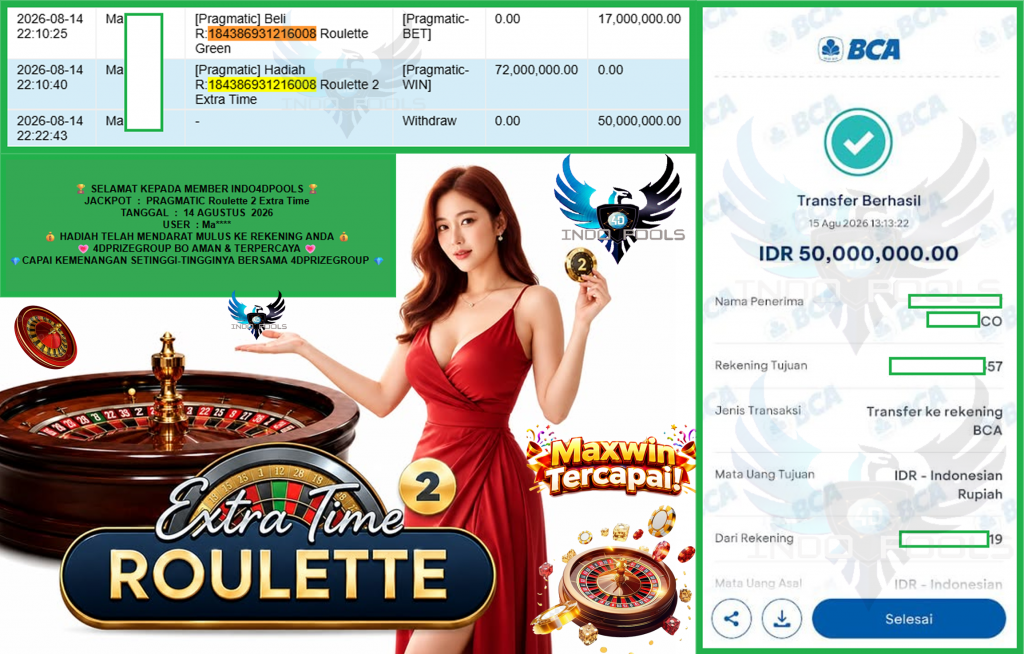 INDO4DPOOLS JACKPOT PRAGMATIC “Roulette 2 Extra Time” Rp70.000.000,- LUNAS