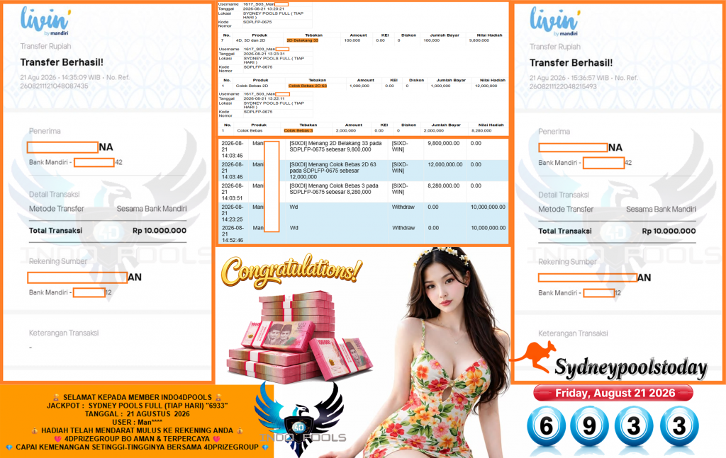 INDO4DPOOLS JACKPOT SYDNEY POOLS FULL (TIAP HARI) β6933βββββ Rp20.000.000,- LUNAS