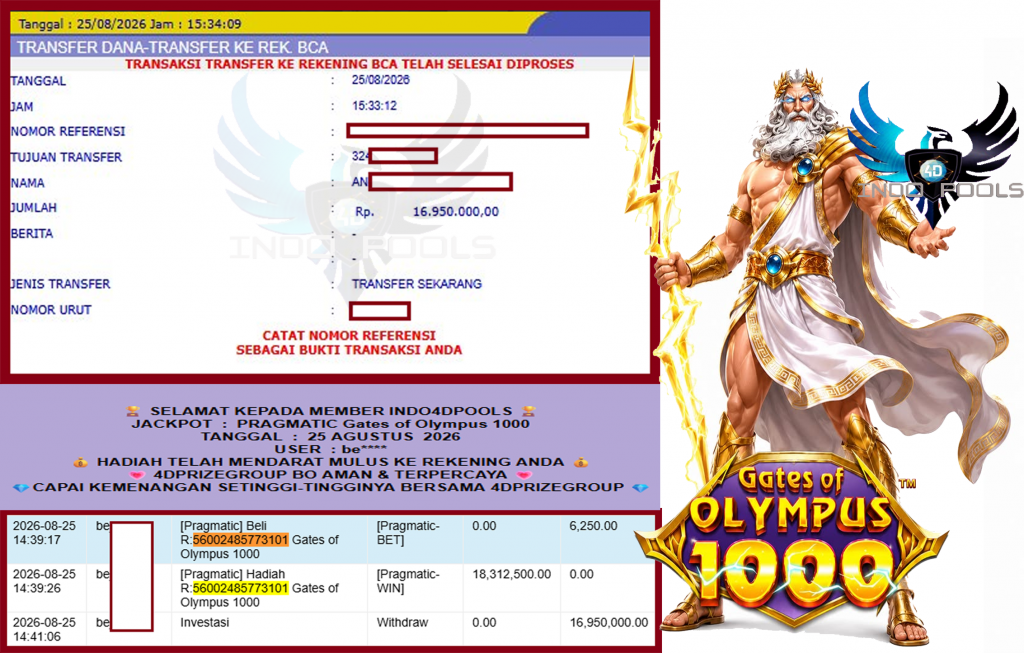 INDO4DPOOLS JACKPOT PRAGMATIC “Gates of Olympus 1000″‎‏‏‎‎ Rp16.950.000,- LUNAS