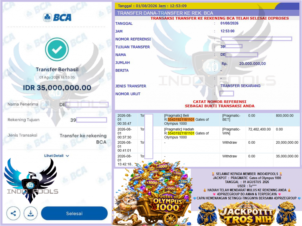 INDO4DPOOLS JACKPOT PRAGMATIC ” Gates of Olympus 1000″ Rp55.000.000,- LUNAS